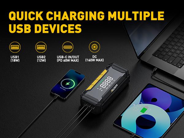 AUXITO 2025 Upgraded 8000A Portable Car Jump Starter,12V Battery Jumper Starter Portable Jump Box(All Gas,up to 10.0L Diesel Engine),Auto Battery Booster Pack with 3 Modes Flashlight, Power Bank with USB Quick Charge & Type C Port