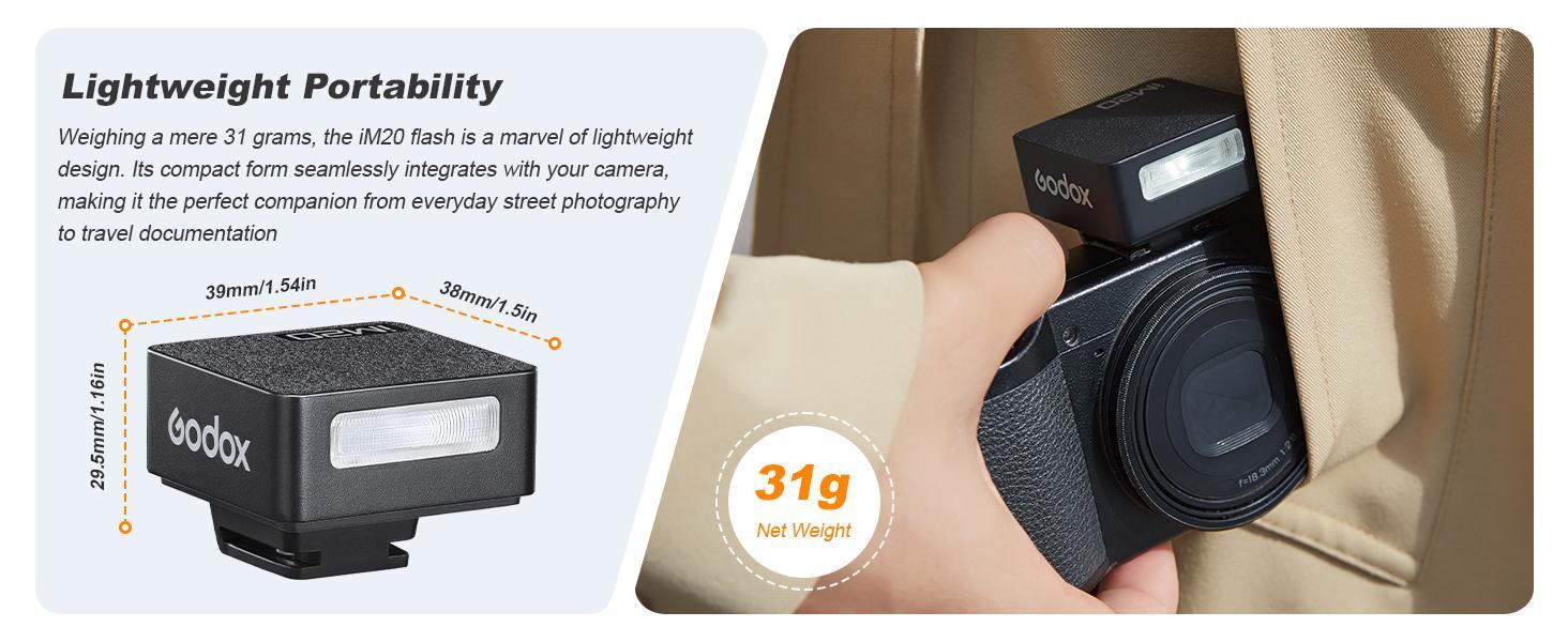 Godox iM20 with Diffuser Godox Flash USB-C Charging, Camera Flash GN 12, with 5 Levels Flash Power, 440 Full-Power Flashes Mini Flash for Sony zv1/Sony zve10 /Ricoh gr3/Fuji f1【not for ZV-1F】