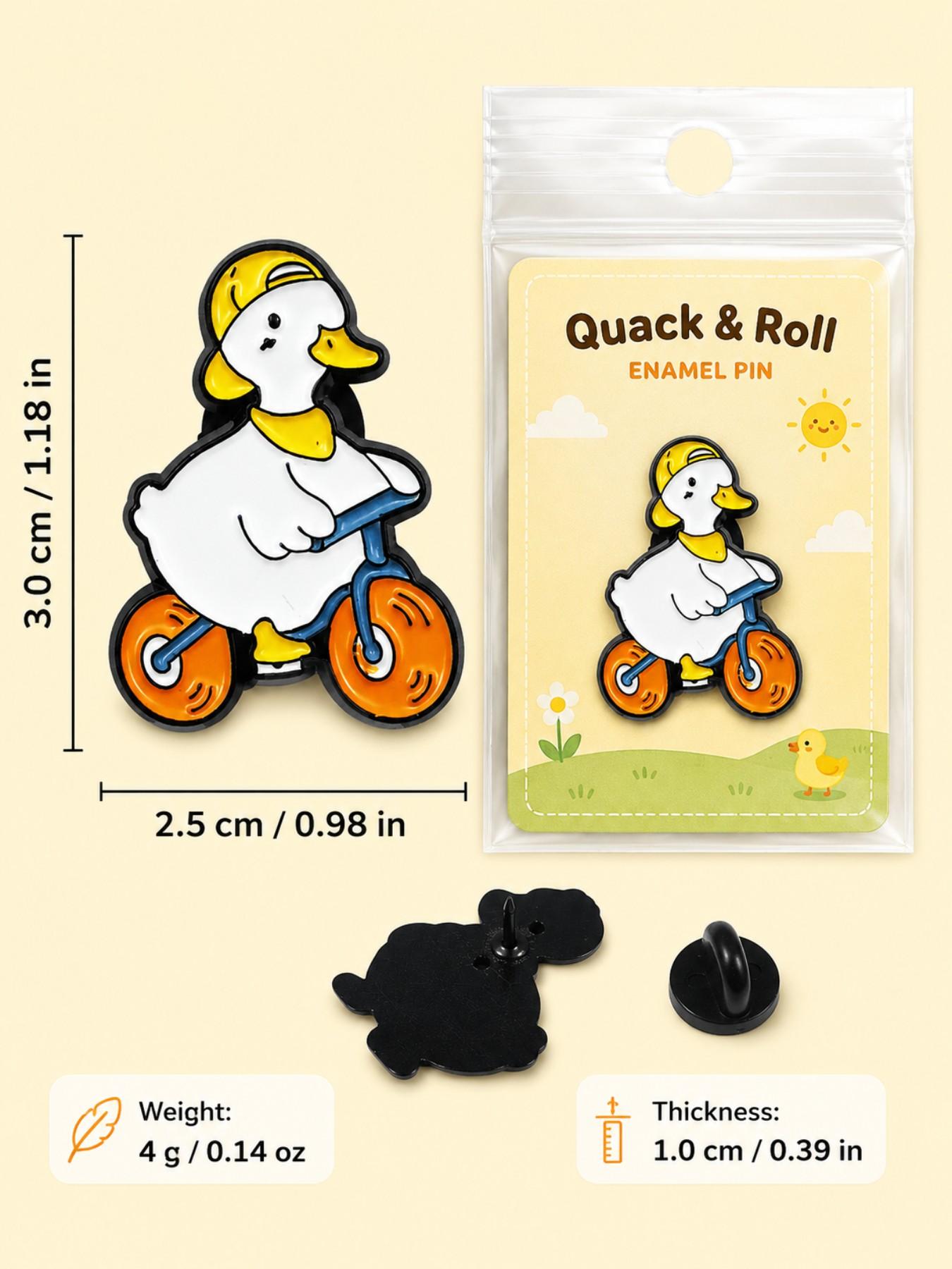 Duck Riding Bicycle, Enamel Brooch Pin, Glossy Alloy Hard Enamel, for Women Men Cyclists Animal Lovers and Collectors, for Denim Jackets Backpacks Canvas Bags Hats and Pouches, Playful Kawaii Casual Style, Gift for Friends and Duck Fans