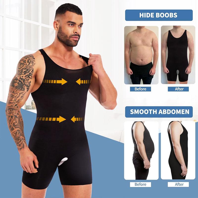 CATTIBOR 1/2/3 PACK Men's Bodysuit Shapewear With Open Crotch ,Men Full Body Shaper Tummy Control Sleeveless Bodysuit,Men Underwear For All Seasons