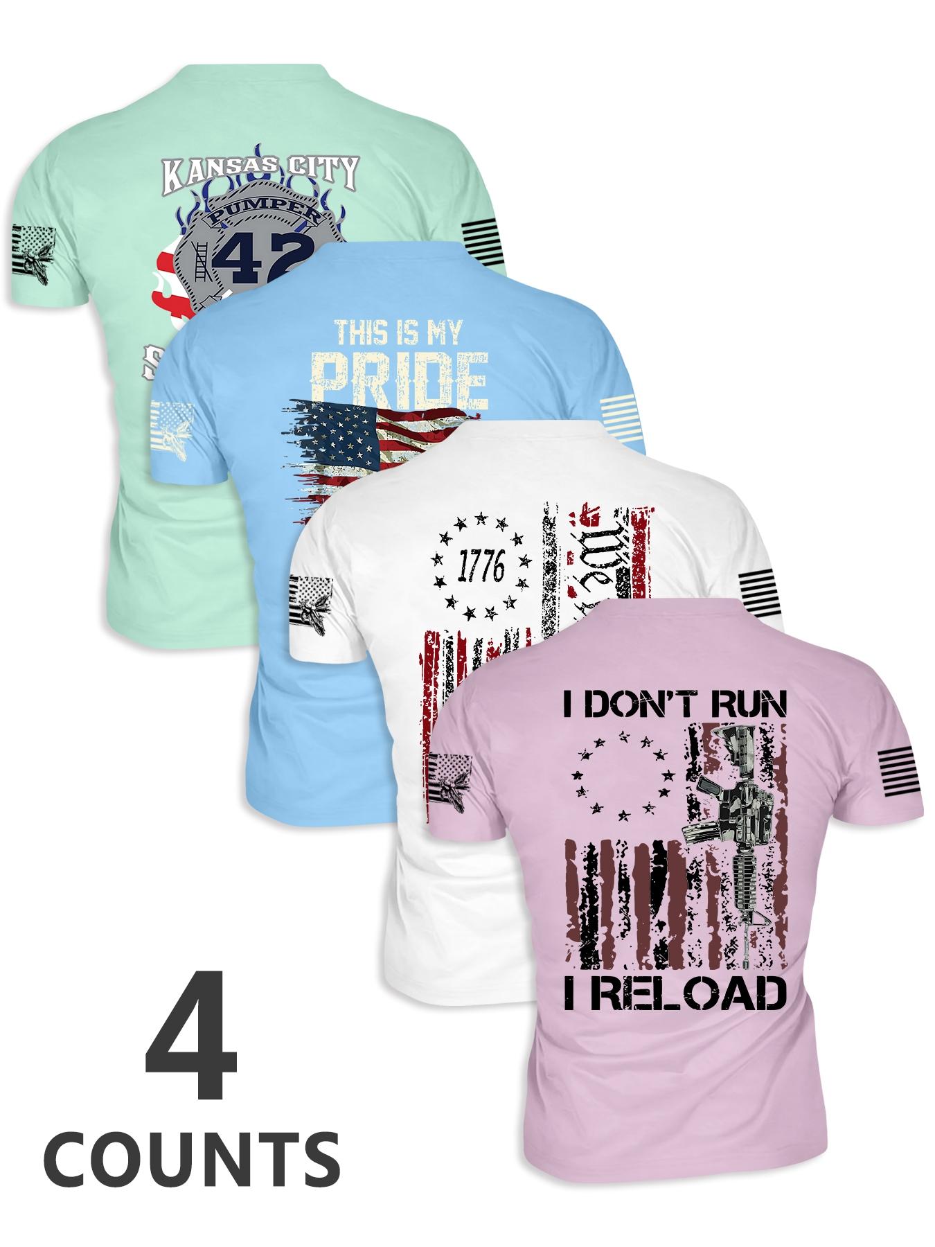 Men's Flag Print Round Neck Tee, Regular Fit Casual Streetwear Short Sleeve Crew Neck T-Shirt for Summer, Men's Top for Daily Wear