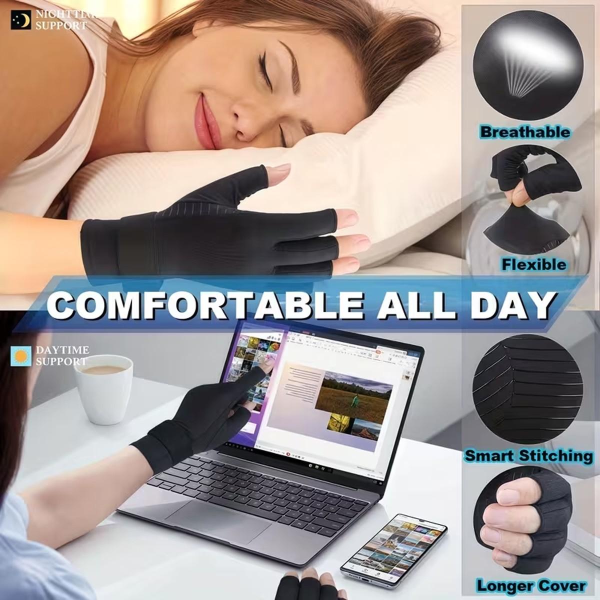 Unisex Compression Copper Gloves, Breathable Anti-Slip Fitness Gloves with Silver Stripes, Pain Relief for Arthritis, Office Work, Pressure Gloves