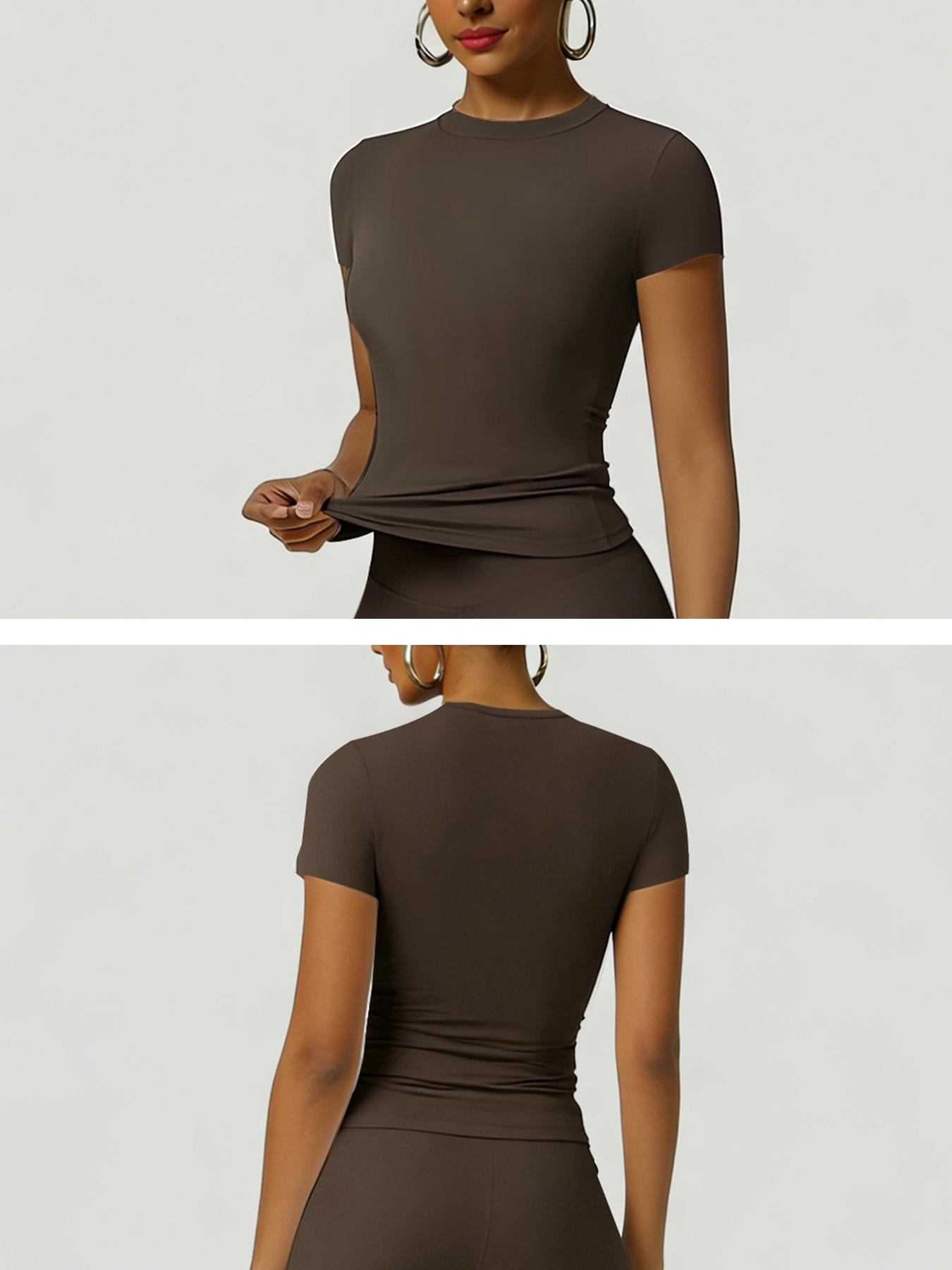 Women's Slim-Fit Round Neck Short Sleeves Top & High-Waisted Yoga Pants Sportswear Set, Ideal for Gym Running and Outdoor Activities