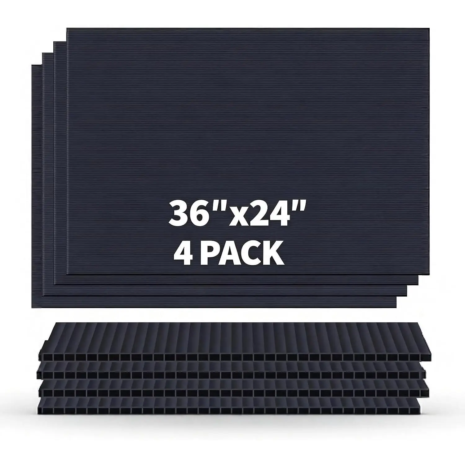 Black Corrugated Plastic Board 24x36, Thick Corrugated Plastic Sheet 4 Pack | Double-Sided Black Poster Board, 24x36 Inch Yard Signs for Garage Sale, Warning, Party Decor & Crafts