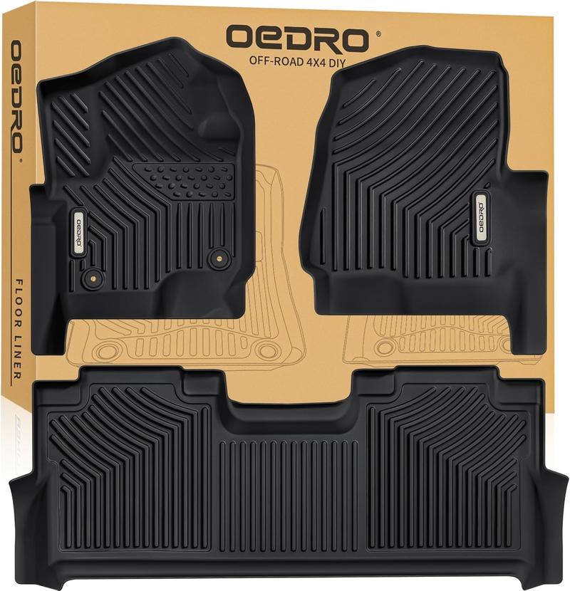 OEDRO Floor Mats Fits for 2017-2025 Ford F250/F350 Super Duty Crew Cab w/Under Seat Storage, TPE All Weather Custom Fit F-250/F-350 Car Accessories 1st&2nd Bucket Seats