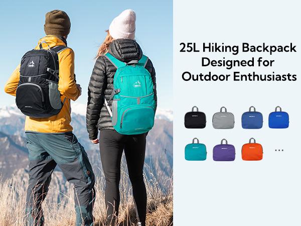 WATERFLY Hiking Foldable Daypack Backpack: 25L Ultra Lightweight Packable Outdoor Travel Day Pack for Woman Man Chest Strap Chest Strap Durability SpringStatements