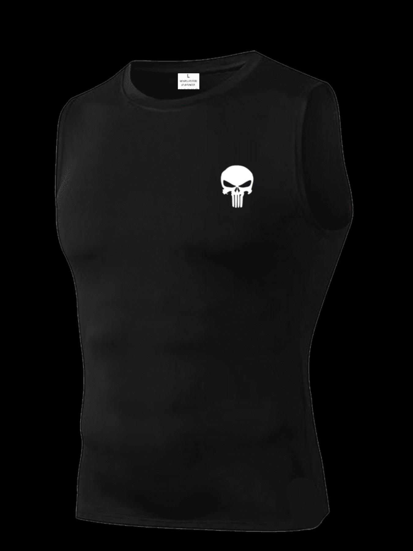 Men's Short Sleeve Sporty Tee, Quick-Dry Breathable Skull Print, High Elasticity, Lightweight, Ideal for Gym, Running, Boxing, Casual Wear