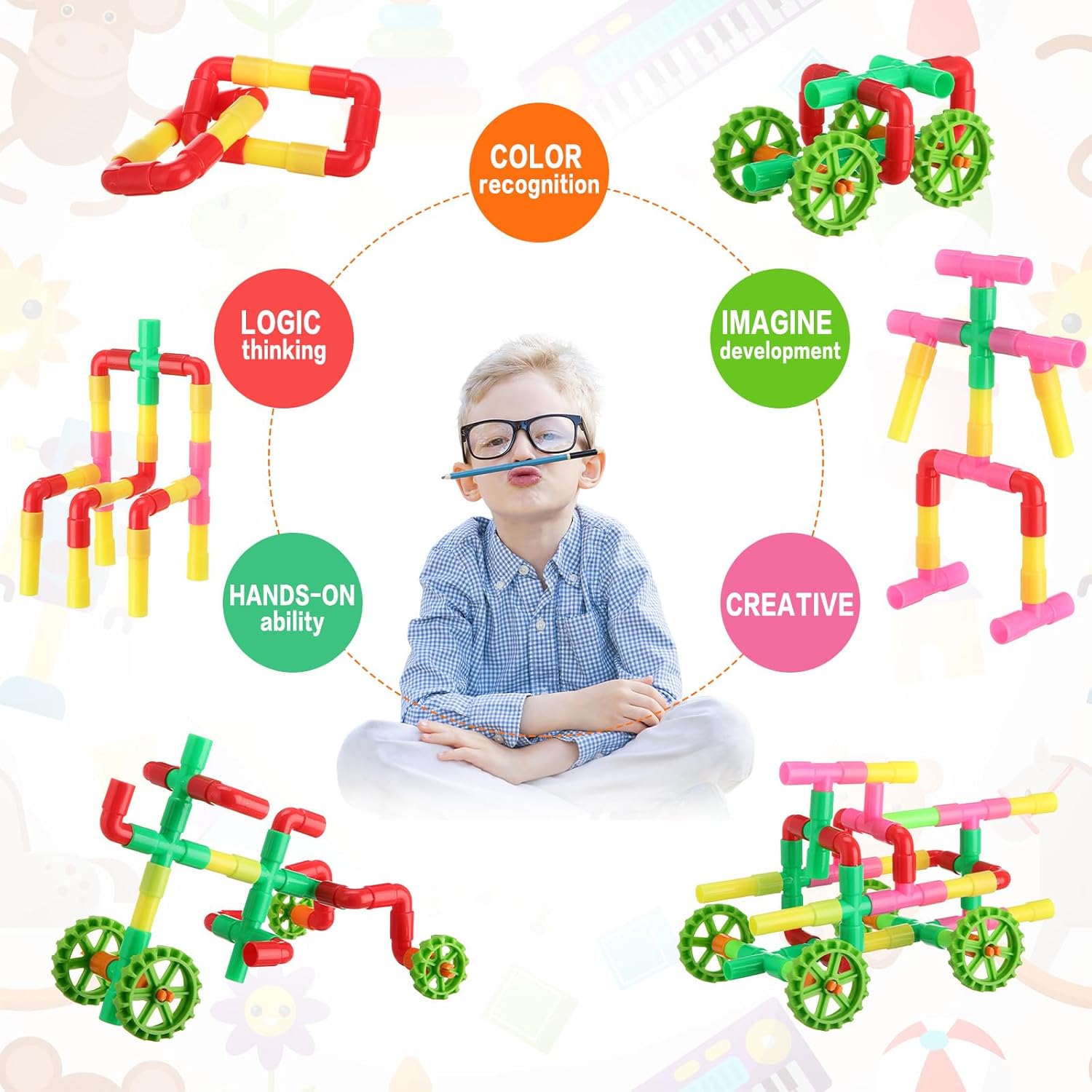 50pcs Water-Pipe Design Building Block Set,Educational Construction Toy for Kids, Gift for Halloween, Thanksgiving and Christmas