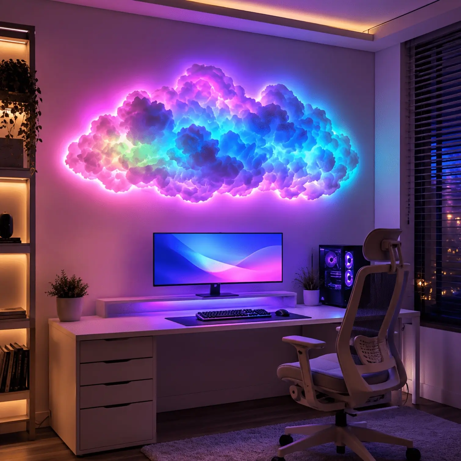 LED Cloud Light with Music Sync, RGB Color Changing USB Powered, Aesthetic Cloud Lamp for Bedroom Game Room Party Wedding Christmas Decor, Wall Ceiling Mount Ambient Lighting