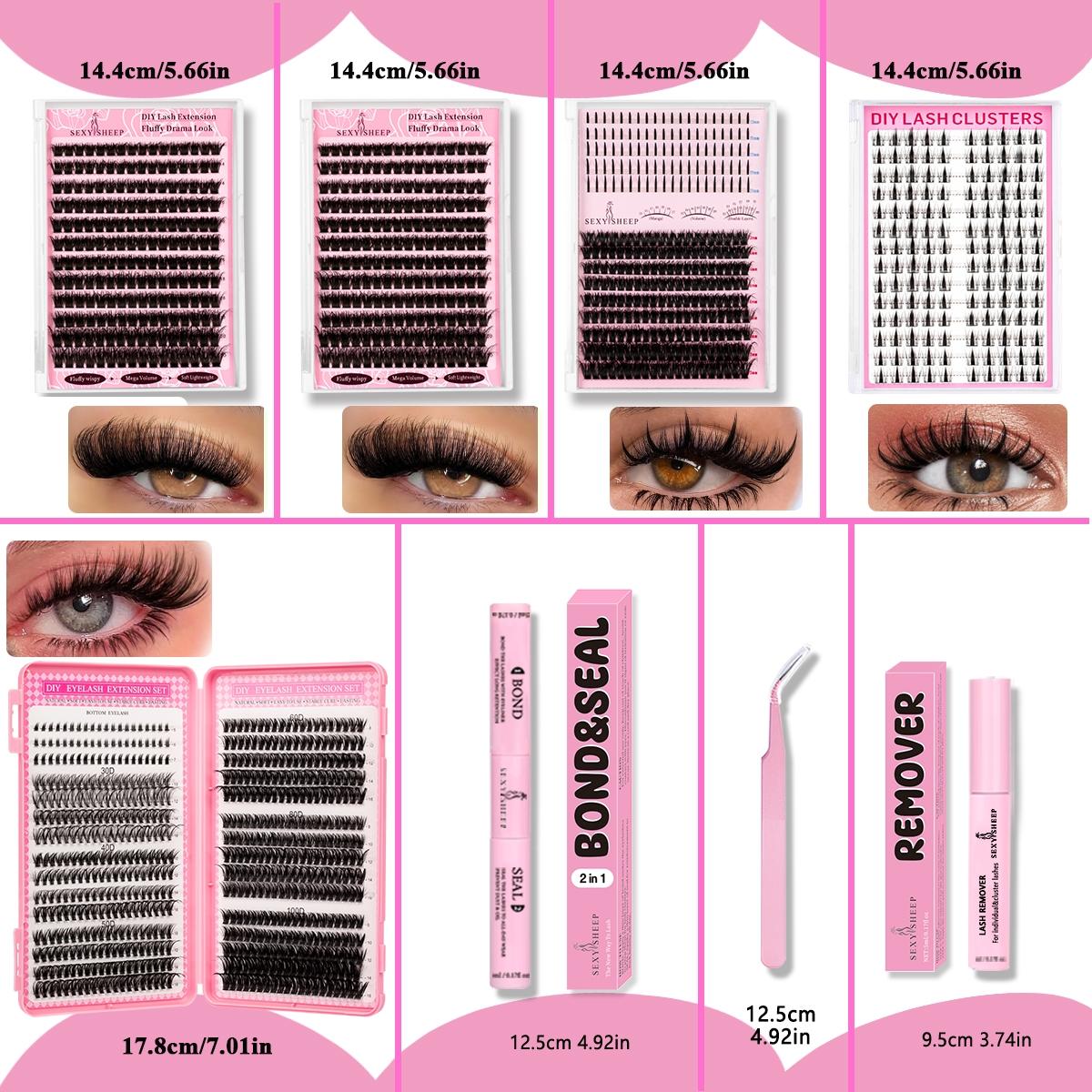 Mixed Length Individual False Eyelashes Kit, 1 Set Dense Look DIY Eyelash Extensions with Accessories,Bond &Seal &Remove &Eyelash Tweezers &Brush , Self Grafting Curling Fake Eyelashes for Women, Makeup Products