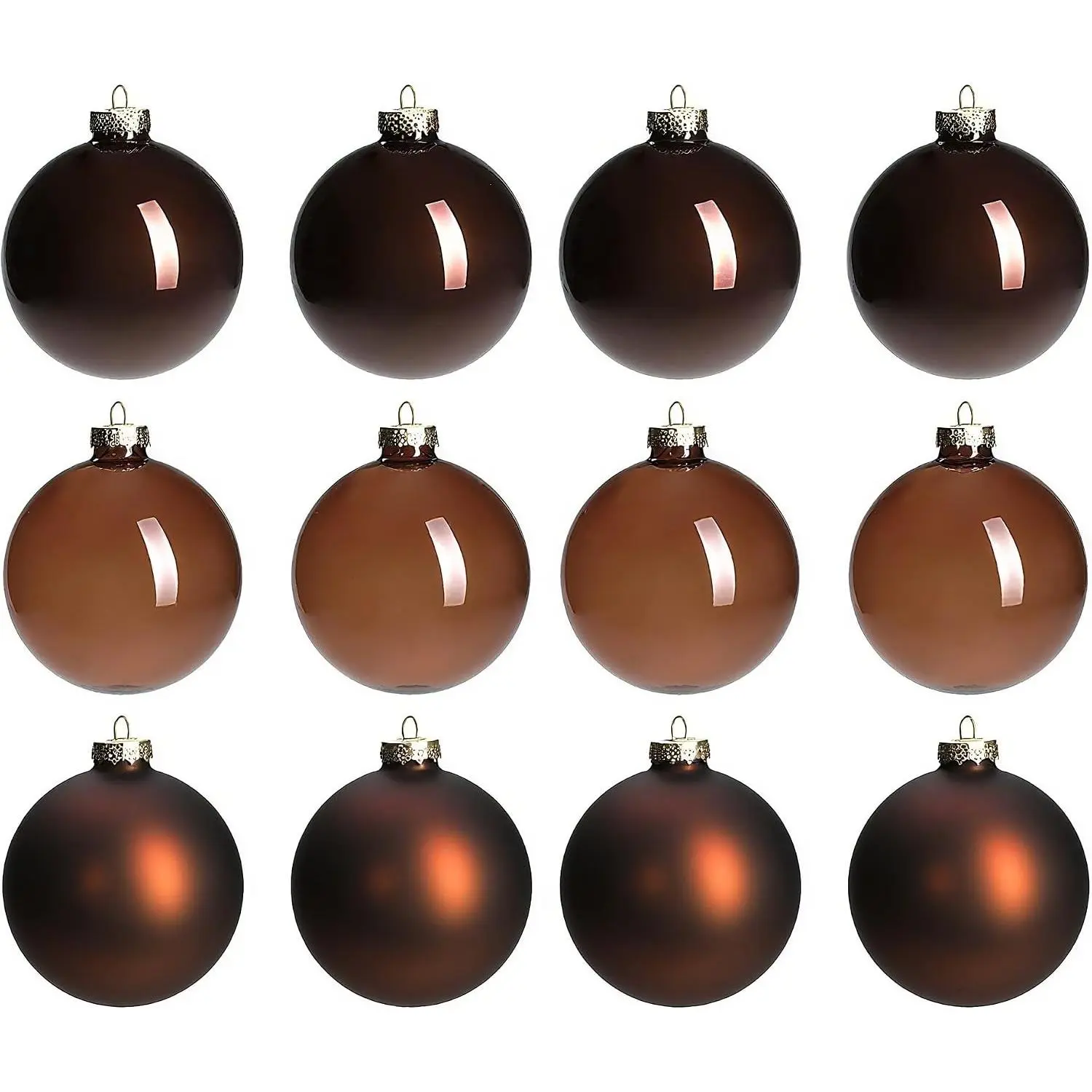 Brown Glass Christmas Ball Ornaments for Tree, 2.36” Christmas Hanging Ornaments Set of 12 Xmas Baubles for Holiday Party Xmas Tree Decorations Gifts