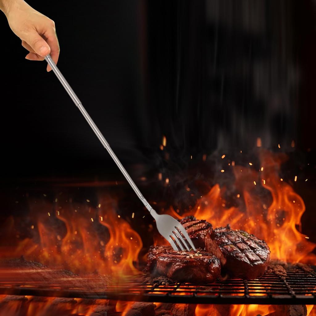 Expandable Long Handle Fork Stainless Steel 22.1-64.52cm, BBQ Fork for Grilling Bread Desserts, Durable & Versatile Utensil, Barbecue Utensils