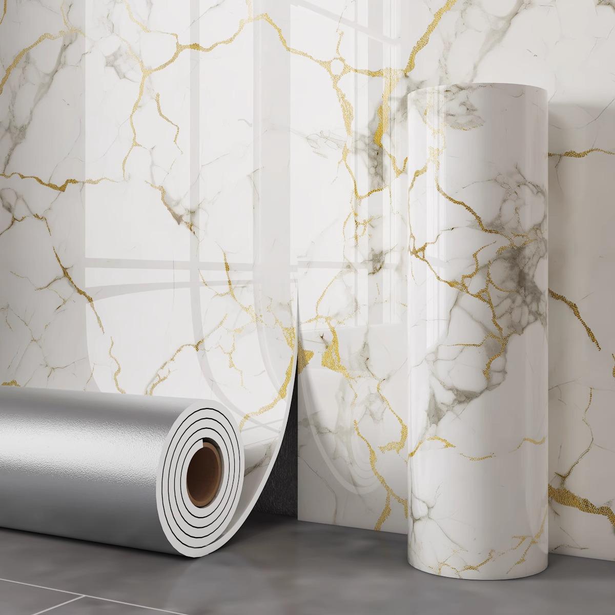 Marble Decorative Panel, Self-Adhesive Marble Pattern Wallpaper, Fireproof Waterproof Wall Material, Realistic Marble Look, Living Room Use, Wall Panels Roll