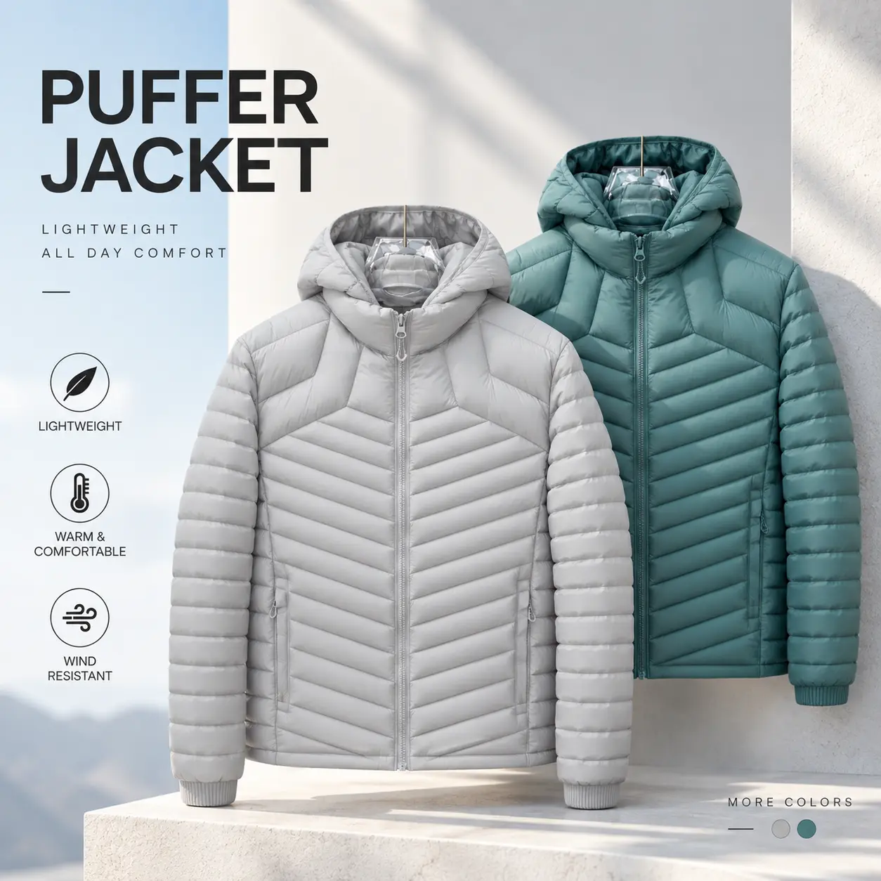 Slim Fit Men's Packable Hooded Puffer Jacket Windproof Outdoor Winter Outerwear for Men