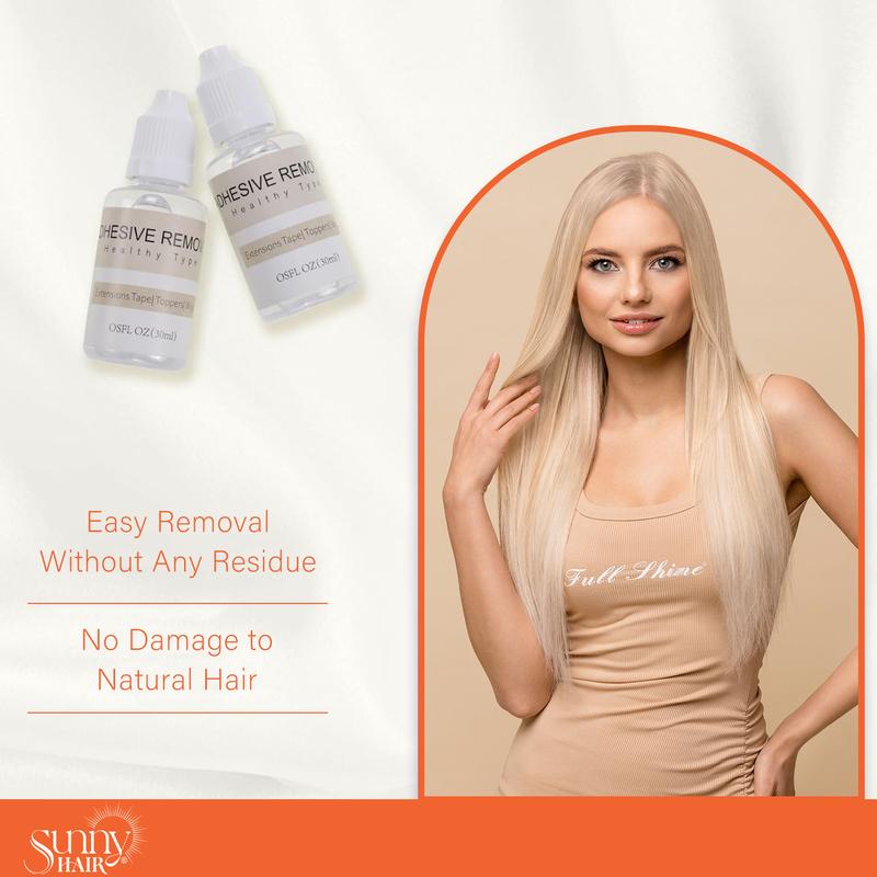 SunnyReplacement Tape Double Sided Tape in Hair Extensions White 0.8cm*4cm 12 pcs and Adhesive Remover, Tape in Hair Extension Remover