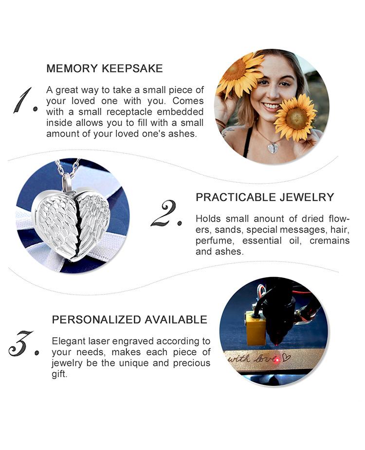 S925 Sterling Silver Locket Cremation Necklace with Angel Wings, Ashes Keepsake Pendant, Customize Photo Urn Jewelry, Memorial Gift for Loss