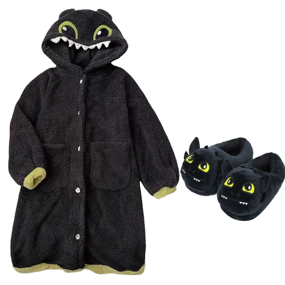 Adult Toothless Dragon Kigurumi Onesie Pajamas for Anime Fans, Cosplay Costume Robes, Halloween Cartoon Sleepwear with Slippers