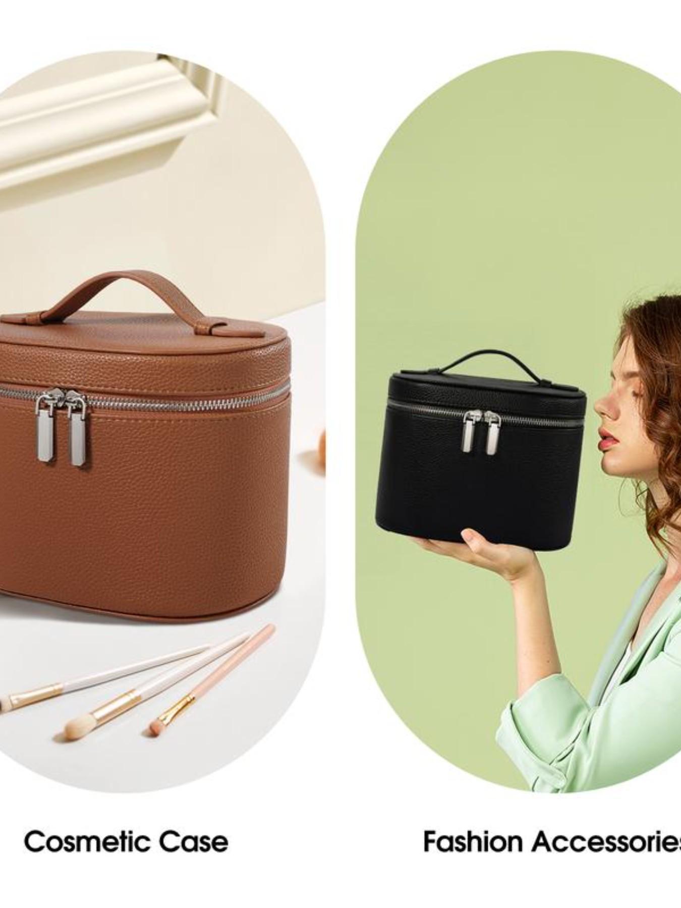 Trendy Makeup Organizer Bag with Detachable Divider, Portable Travel Cosmetic Case for Women and Girls, PU Material Compact Makeup Box