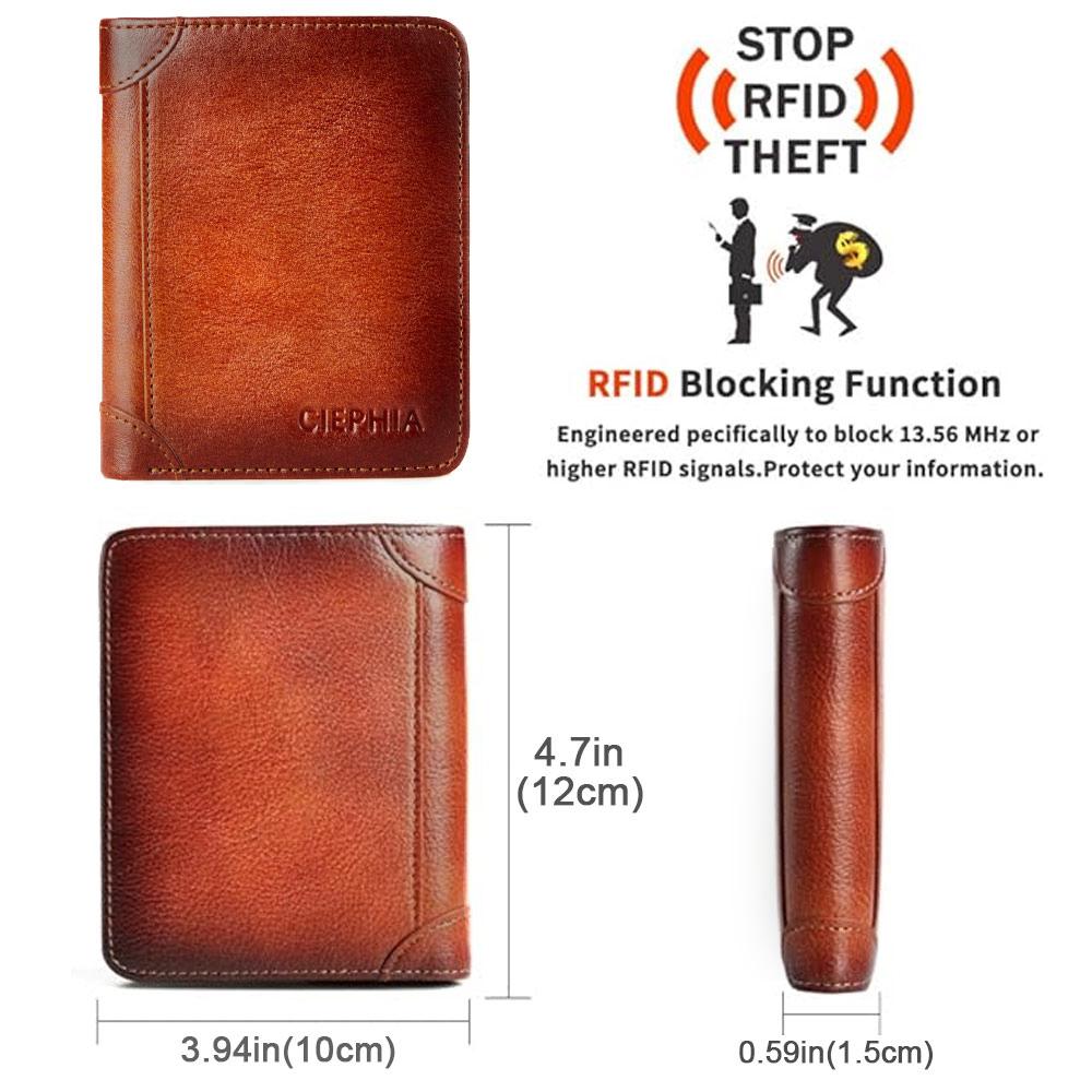 CIEPHIA Genuine Leather Rfid Wallets for Men Vintage Short Multi Function ID Credit Card Holder Money Bag Ideal Gift