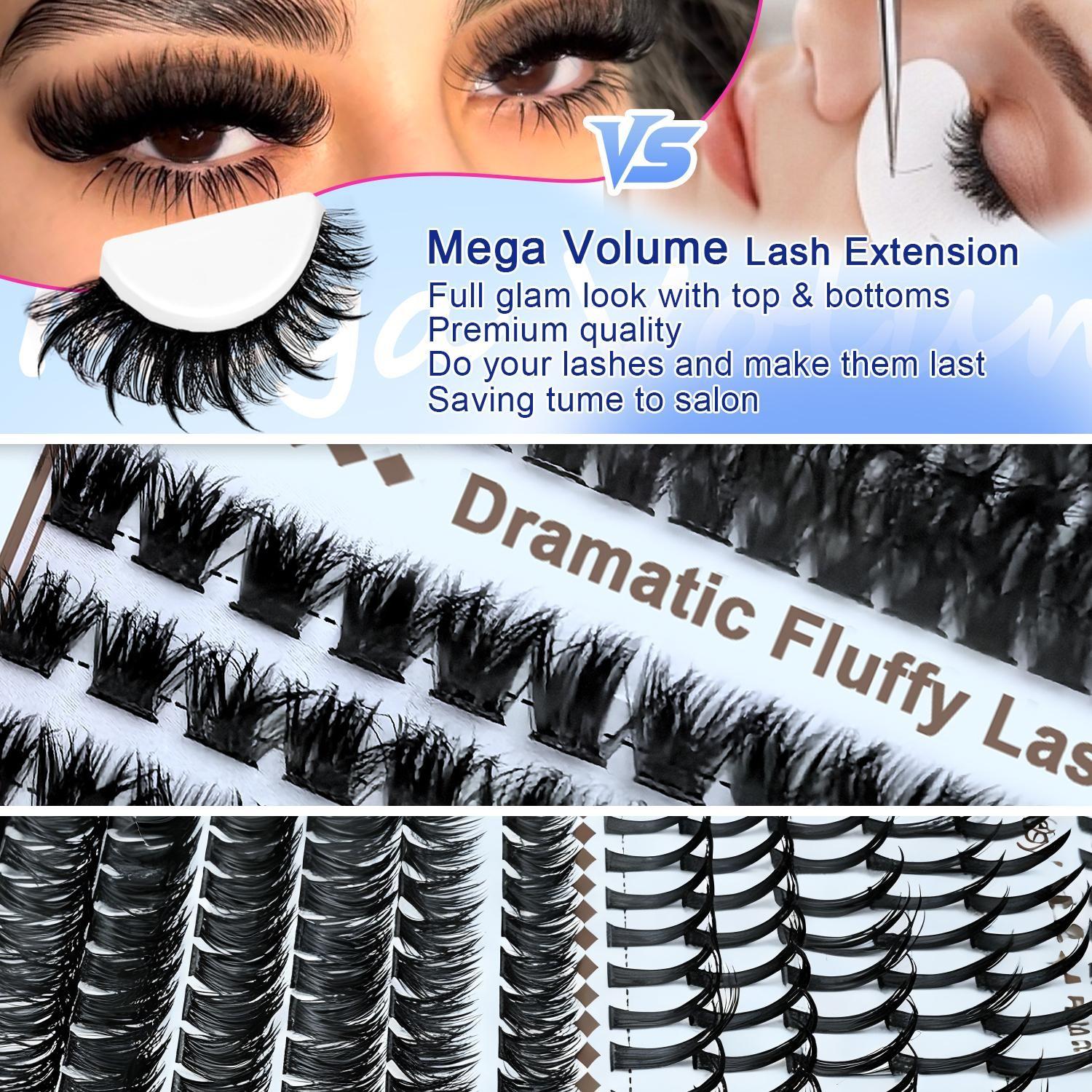 Queenice Lash Clusters Kit, Eyelash Extensions Set, 80D 100D 120D Spikes, D Curvature, Lash Bond, Eyelash Glue Tweezers, Brush, DIY at Home