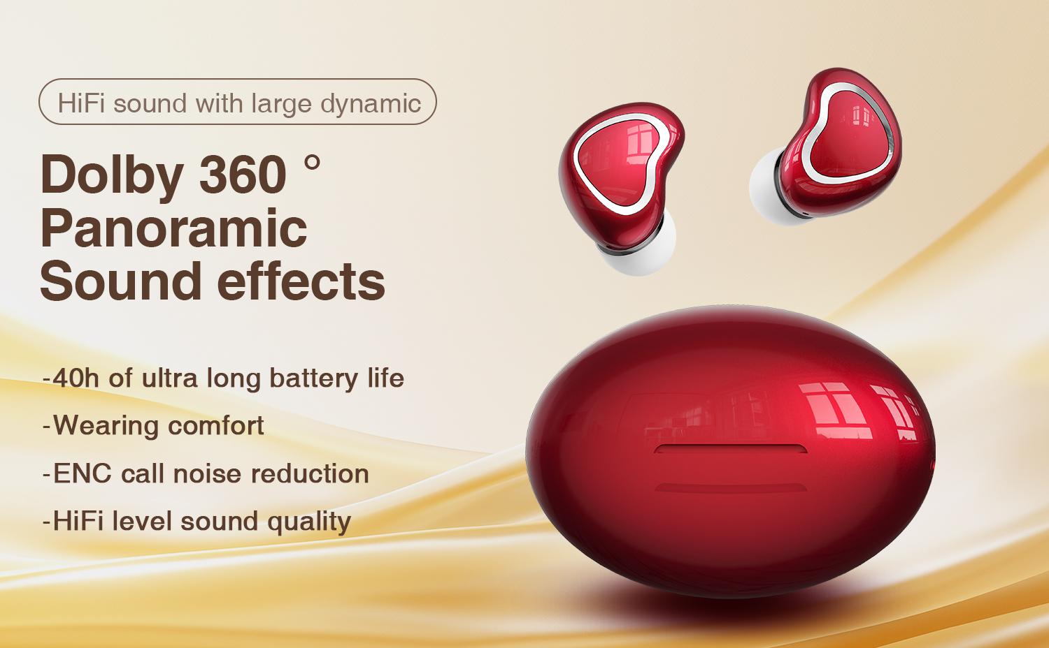 HYUNDAI F9 Heart Shaped Wireless Earphones, Cute Women's Wireless Earbuds，Light-weigh Sports Headset for Work, Hiking, Running and Outdoor Activities