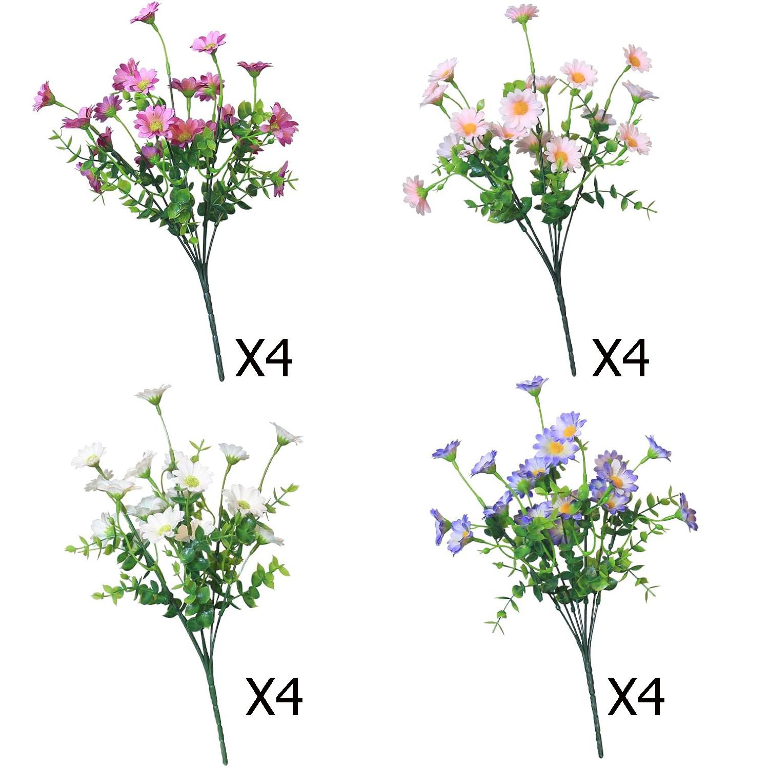 12 Bouquets Artificial Daisies Plastic Faux Flowers Outdoor UV Resistant Fake Daisy Home Decor Window Box Garden Pots Indoor Outdoor Decoration #GLOBAL PICKS