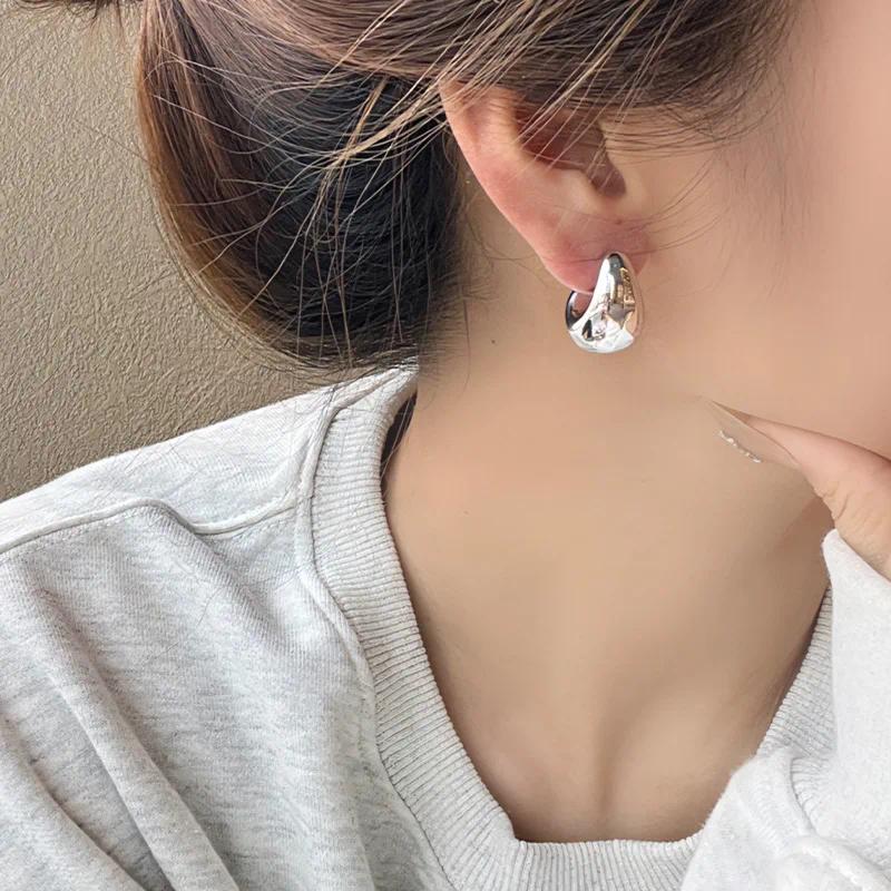Small Water Droplets CCB Gold Color Smooth Stud Earrings for Women Exaggerate Punk Geometry Jewelry Accessories Girlfriend Gift