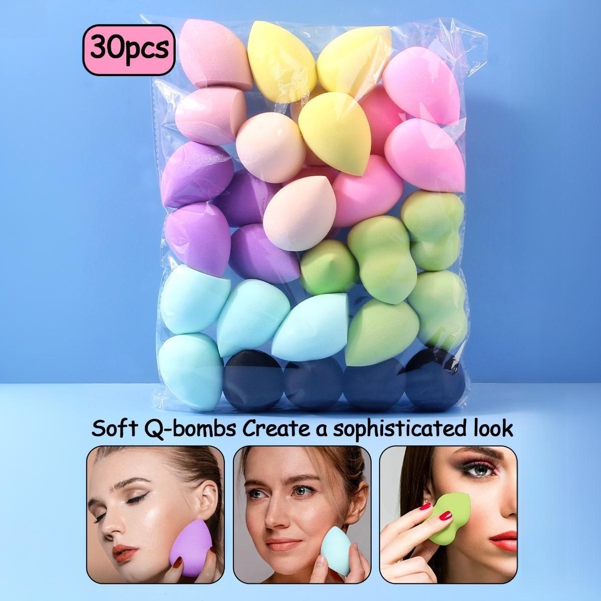 30-Piece Multi-Color Beauty Sponges —— Q-Bouncy Soft Makeup Blenders, Makeup Puffs, Skin-Friendly, Dual Dry/Wet Use, Reusable Cosmetic Sponges