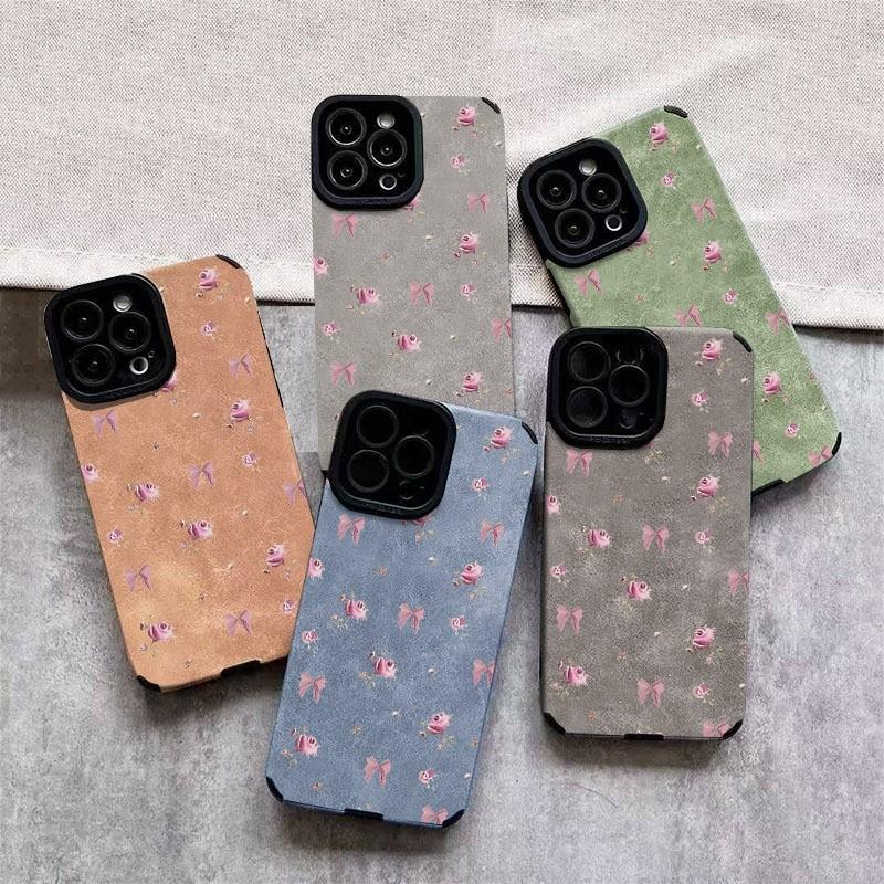 Delicate Floral Ribbon Phone Case, Multiple Specifications Available, Shock - Resistant Soft TPU Material, For Daily Use & Outdoors, Stylish Protection For Your Phone, Pink Purple Rose Bow Design On White Background