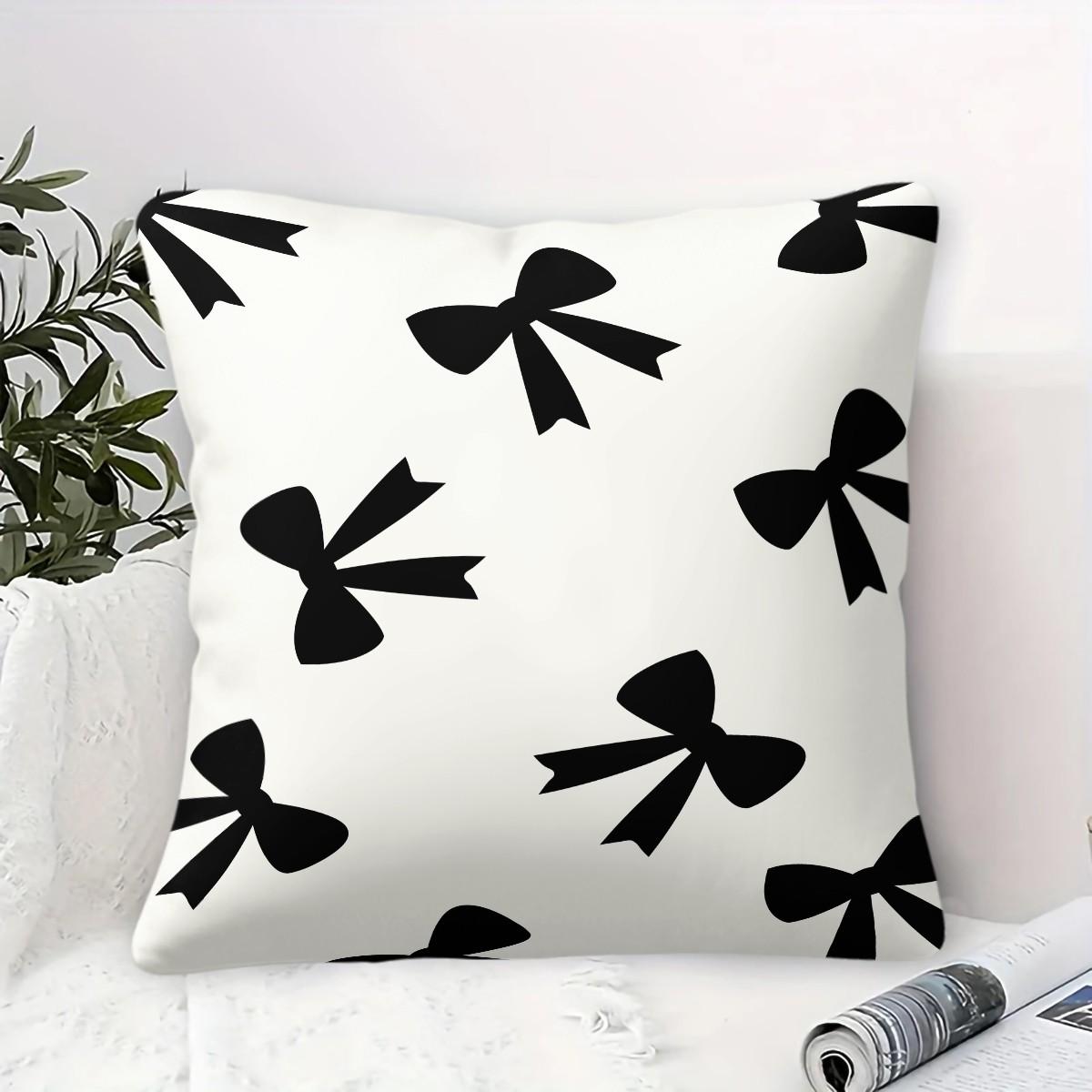 Cute Bow Print Throw Pillow, Heart Checkerboard Decorative Sofa Cushion, Exquisite Gift for Girls & Women, with Pillow Insert