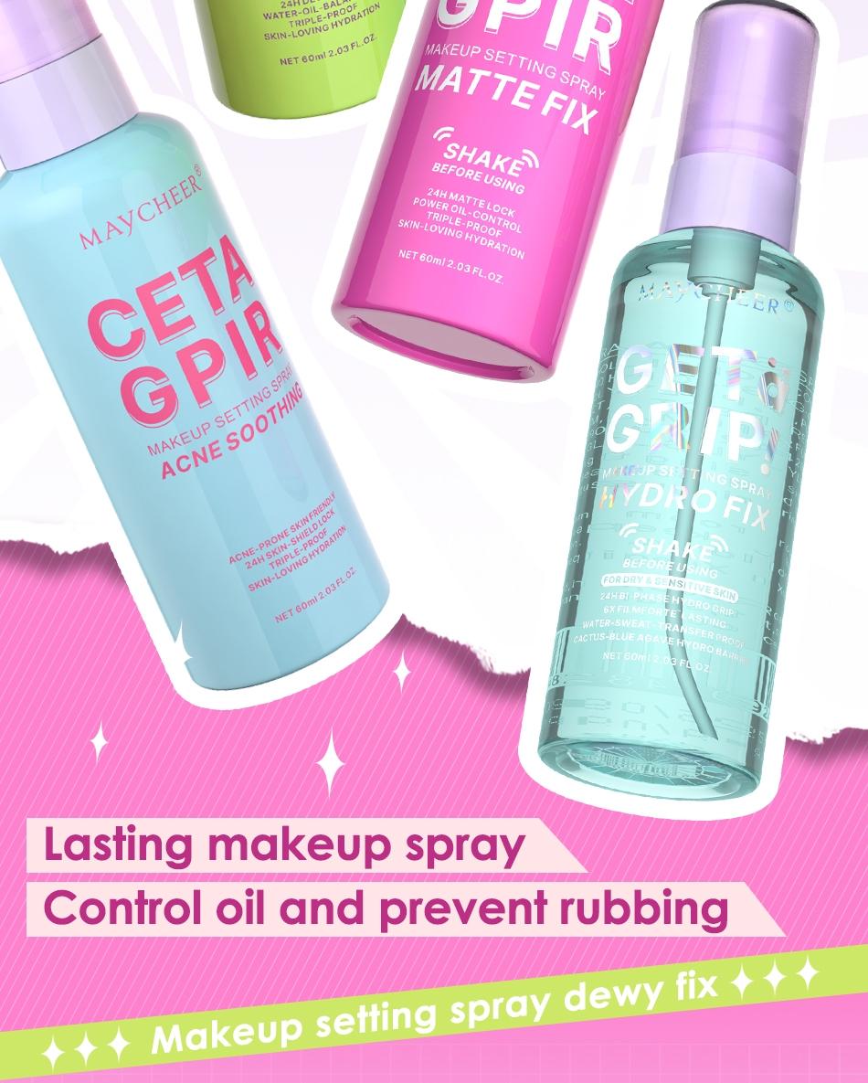 Maycheering Get Grip Matte Water Gloss Setting Spray, Makeup Setting Mist, Makeup Fixing Spray - 2.03oz Waterproof Oil Control Moisturizing Setting Spray, Light Lasting Formula, Anti-smudge, All Day Lasting Setting for Sensitive Light Skin