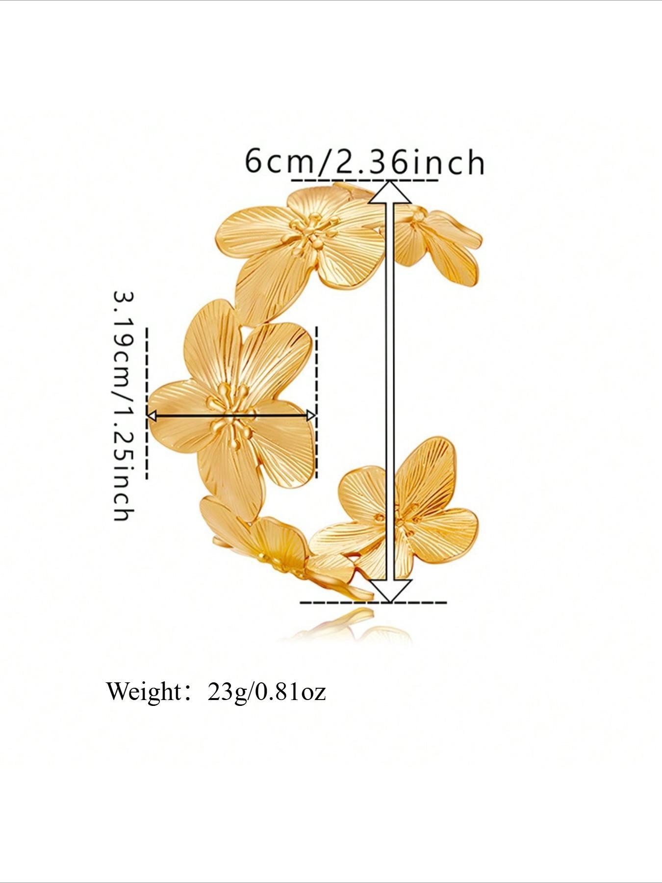 Women's Chunky Vintage Elegant Flower Geometric Link Bracelet Set, Stackable Bracelets, Multi-Layered Design, Fashionable Jewelry Gift for Women