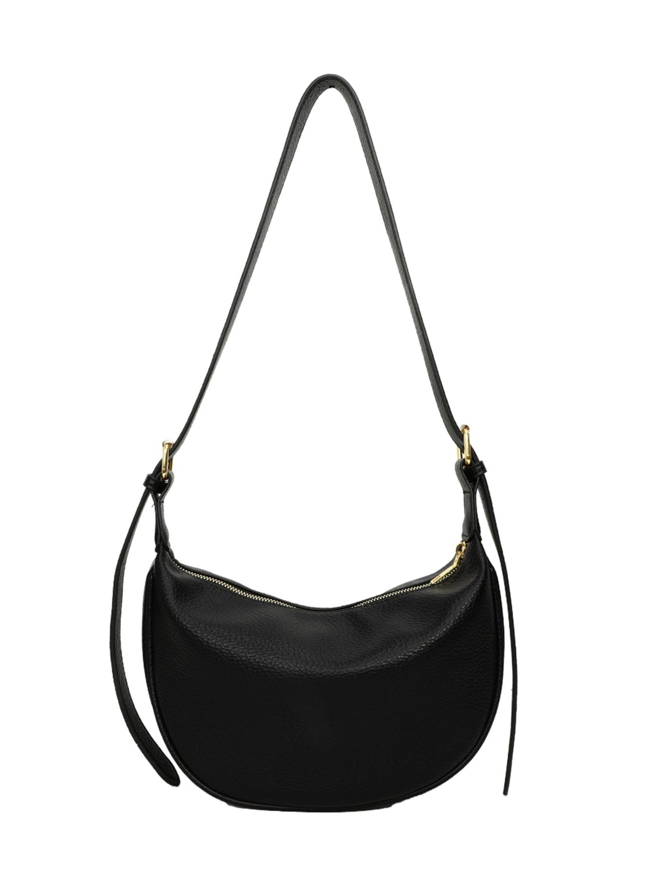 Black simple and fashionable lychee pattern crescent bag, niche pleated bag body, adjustable wide shoulder strap crossbody bag, metal buckle decoration, lightweight daily commuter bag, suitable for shopping, dating, etc.