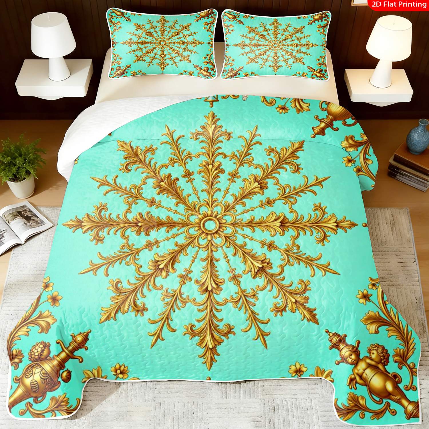 3 pcs, 2D Flat Print Baroque Ornate Pattern Bedspread Set, Soft and Comfortable, Multiple Sizes Available, Suitable for Gifting and Daily Use, Ideal for Creating a Cozy Home Atmosphere(1 bedspread , 2 pillowcases)