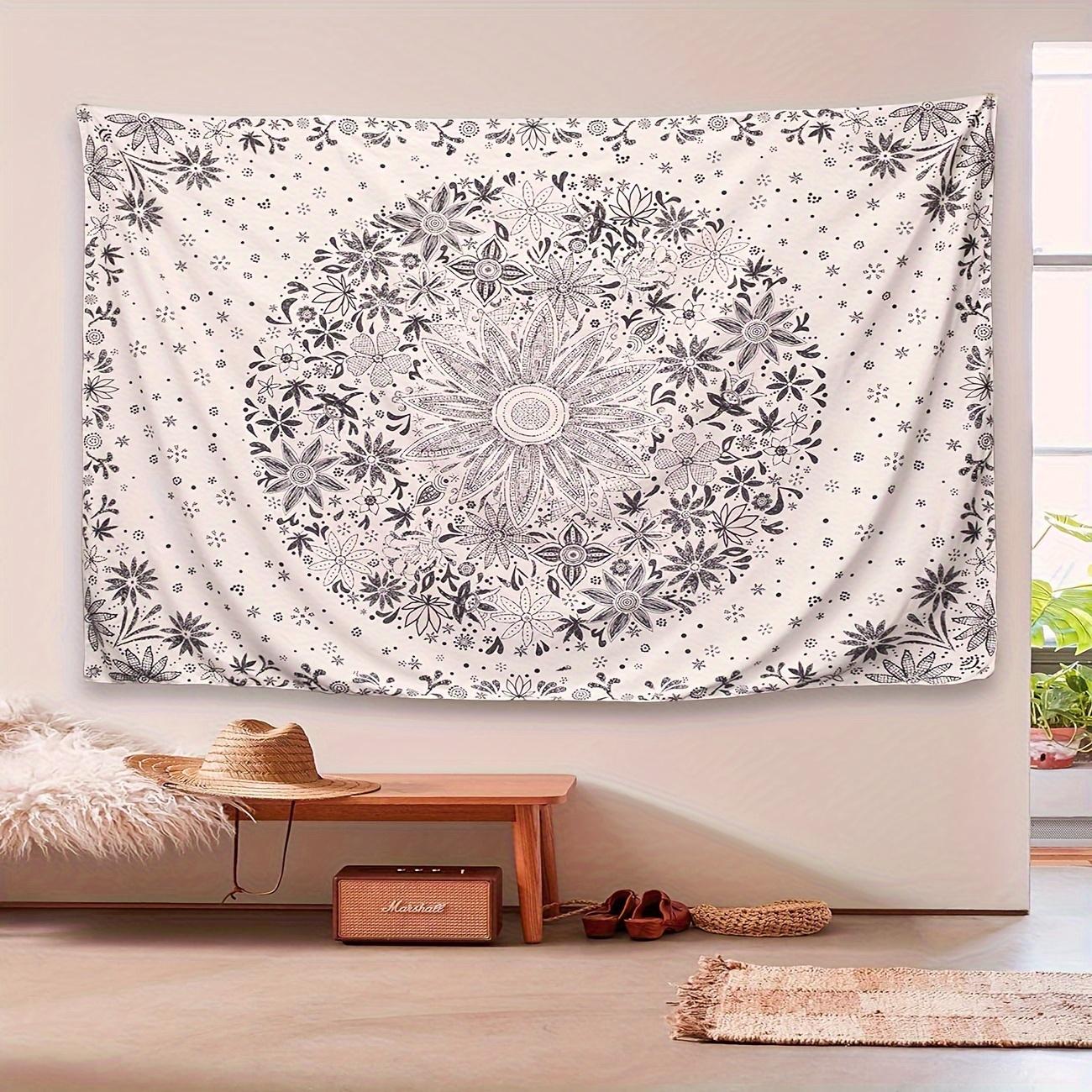 Bohemian Floral Mandala Tapestry Wall Hanging - Bedroom Living Room Decorative Polyester Wall Pendant with Free Installation Kit