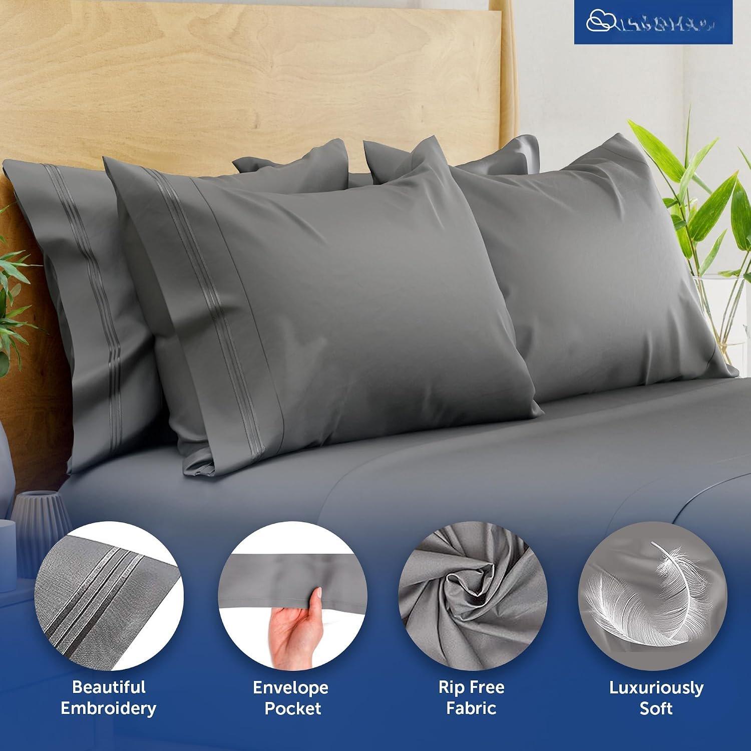 Pillow Cases Set of 2 - Double Brushed 1500 Luxury Series Microfiber - Envelope Closure, Wrinkle- Free, Cooling Pillow Cases -  Size Pillow Cases Set of 2 (20 x 40, Gray)