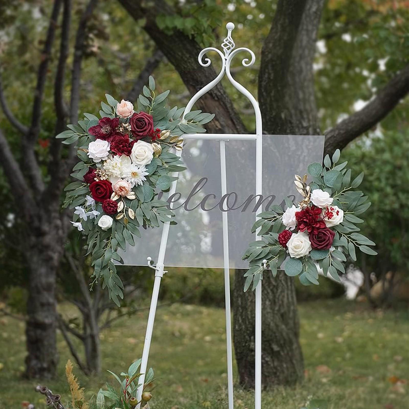 2-piece set of elegant and noble red artificial flower wedding arch decorations, paired with romantic red and white roses, bright red dahlias, and pink peonies, is ideal for receptions and home decorations