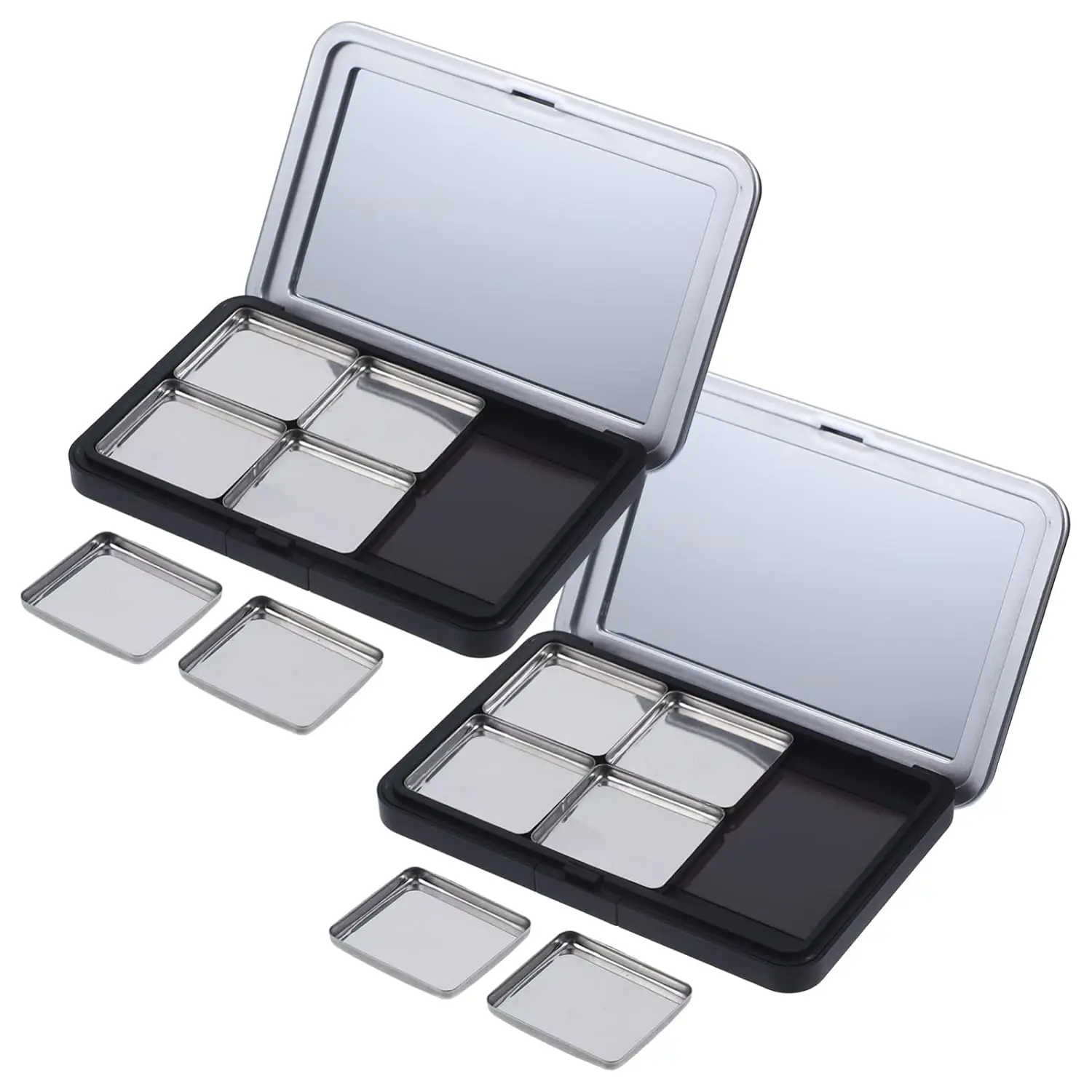 2-Pack Round Magnetic Empty DIY Makeup Palette with Built-in Mirror, 6 Pans Set Reusable Refillable Makeup Storage Case for Eyeshadow, Blush, Lipstick, Foundation Powder