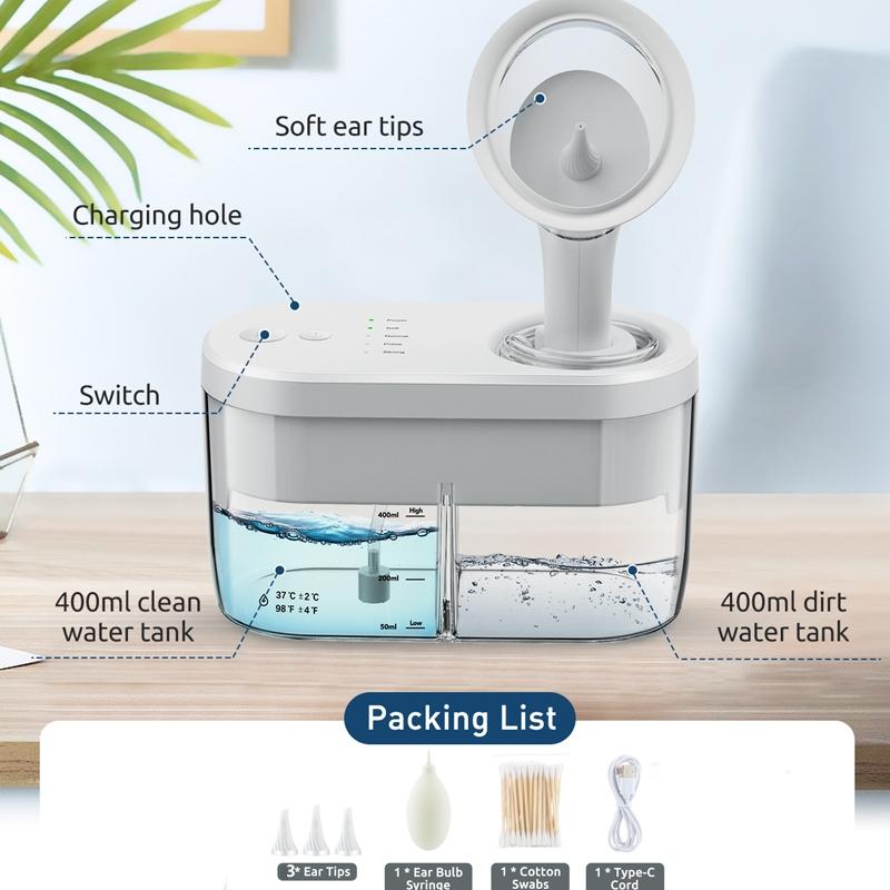 Electric Ear Wax Removal Tool, Ear Irrigation, 1 Box Ear Cleaner with 4 Modes & Accessories, Ear Wax Removal Tool for Adults & Kids, Ear Waxing Cleaning, Ear Irrigation System