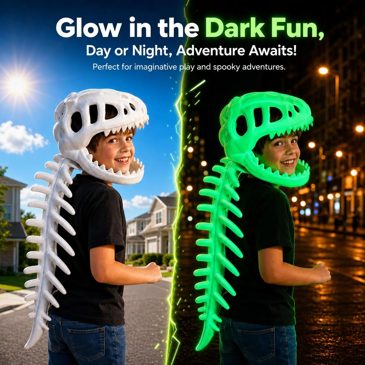 Glow In Dark Dinosaur Skeleton Plush Costume Hood, Halloween Cosplay Wearable Dino Outfit, Kids Party Funny Dress Up Toy Gift