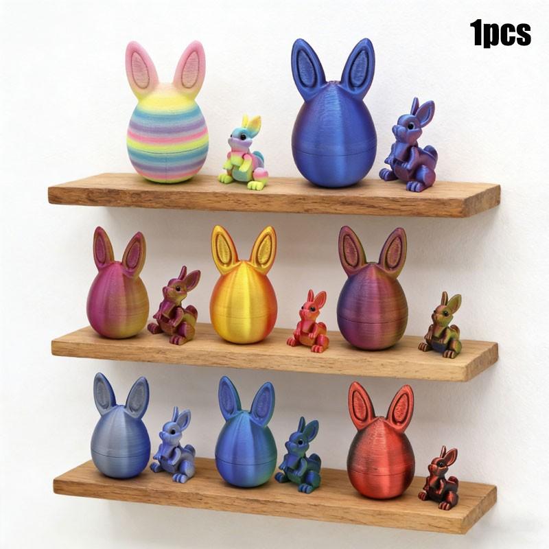 Easter Egg 3D Printed Rabbit Ornament, Creative Desktop Decor, Movable Rabbit Model Toy, Unique Easter Gift Idea, Fun Office Accessory