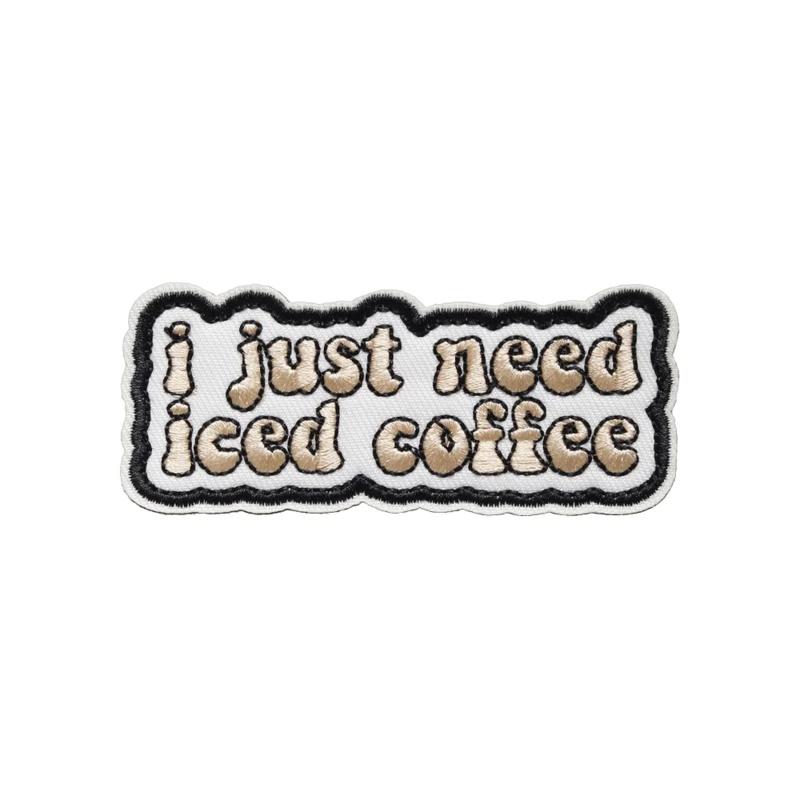 ICED COFFEE Patch Fun Tactical Meme Velcros Quotes Morale Hook Loop Fastener Badge Embroidered for Cap Jeans Molle Backpack