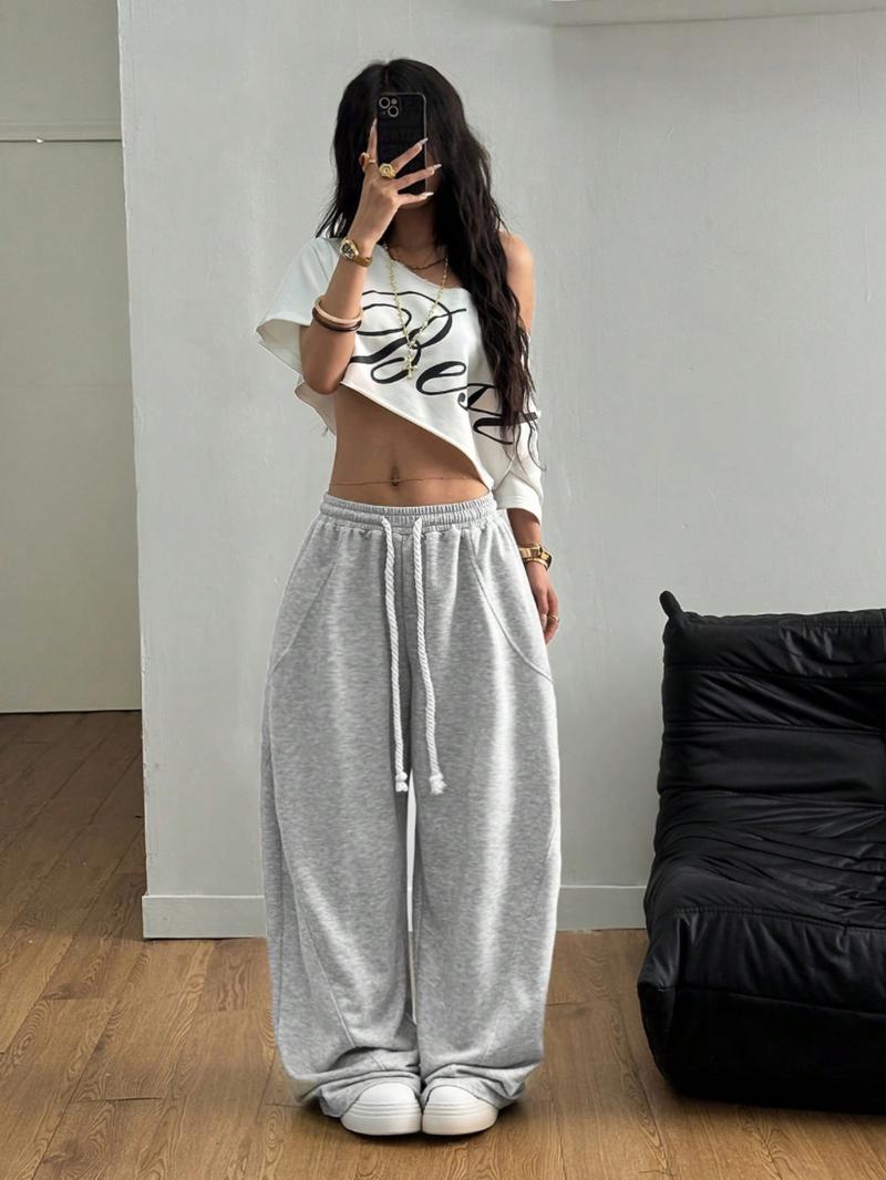 Women's Fall/Winter Streetwear Going Out Back To School Break Oversized Elastic Waistband Comfortable Scimitar Pants Sweatpants