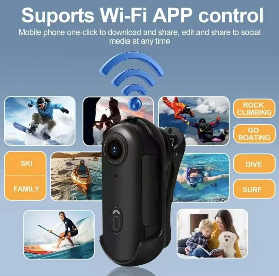 EvoMi 128GB 4K Waterproof Thumb Action Camera with Magnetic Pendant & 360° Rotating Clip for Hands-Free Vlogging and Sports Recording Includes 128GB Memory Card and Safety Rope