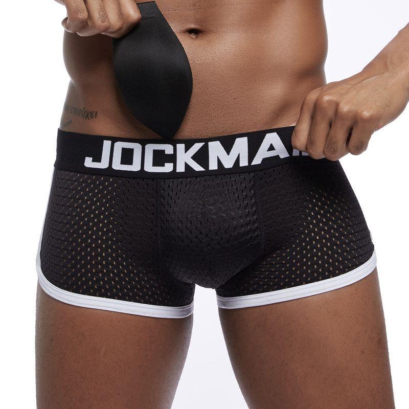 Boxer Mens Package and Butt Padded Underwear Enhancing Trunks Mesh Breathable with Hip-up Enhancing Removable Front and Hip Pads