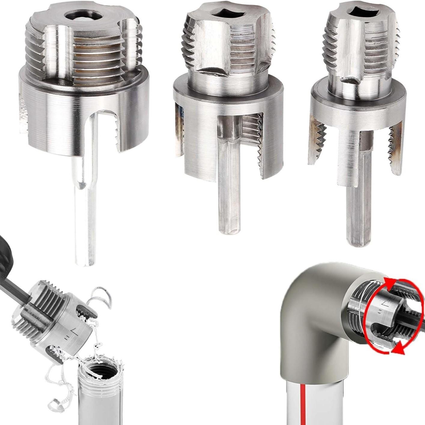 3-Piece Integrated Internal & External Pipe Threading Tool Kit Set, Ppr/PVC Thread Maker for Electric Drills, Fits 1/2", 3/4", 1" Pipes