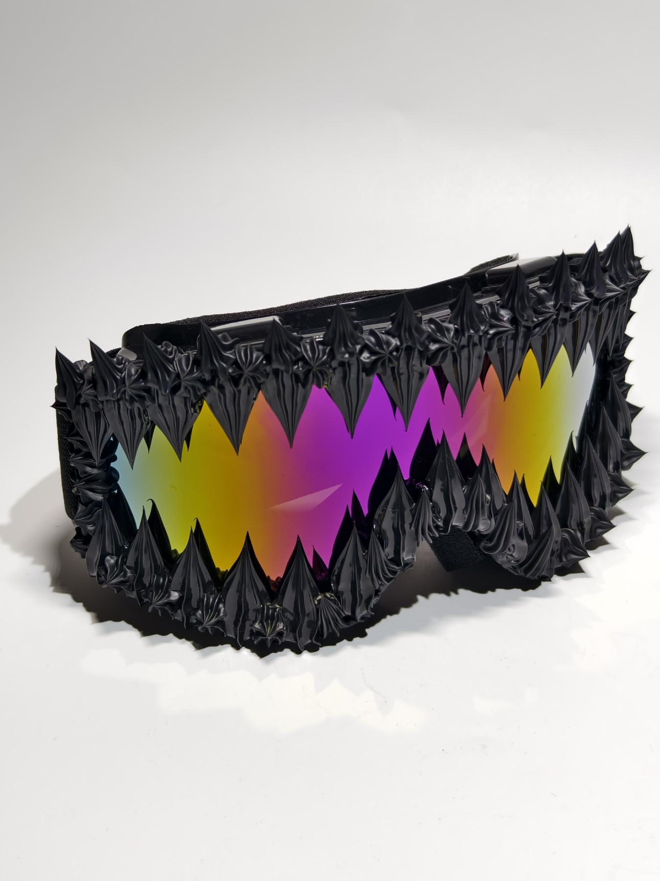 Punk Style Large Frame Anti-Wind Ski Goggles, Adjustable Elastic Strap, Handmade Random Effect, Outdoor Sports Eyewear