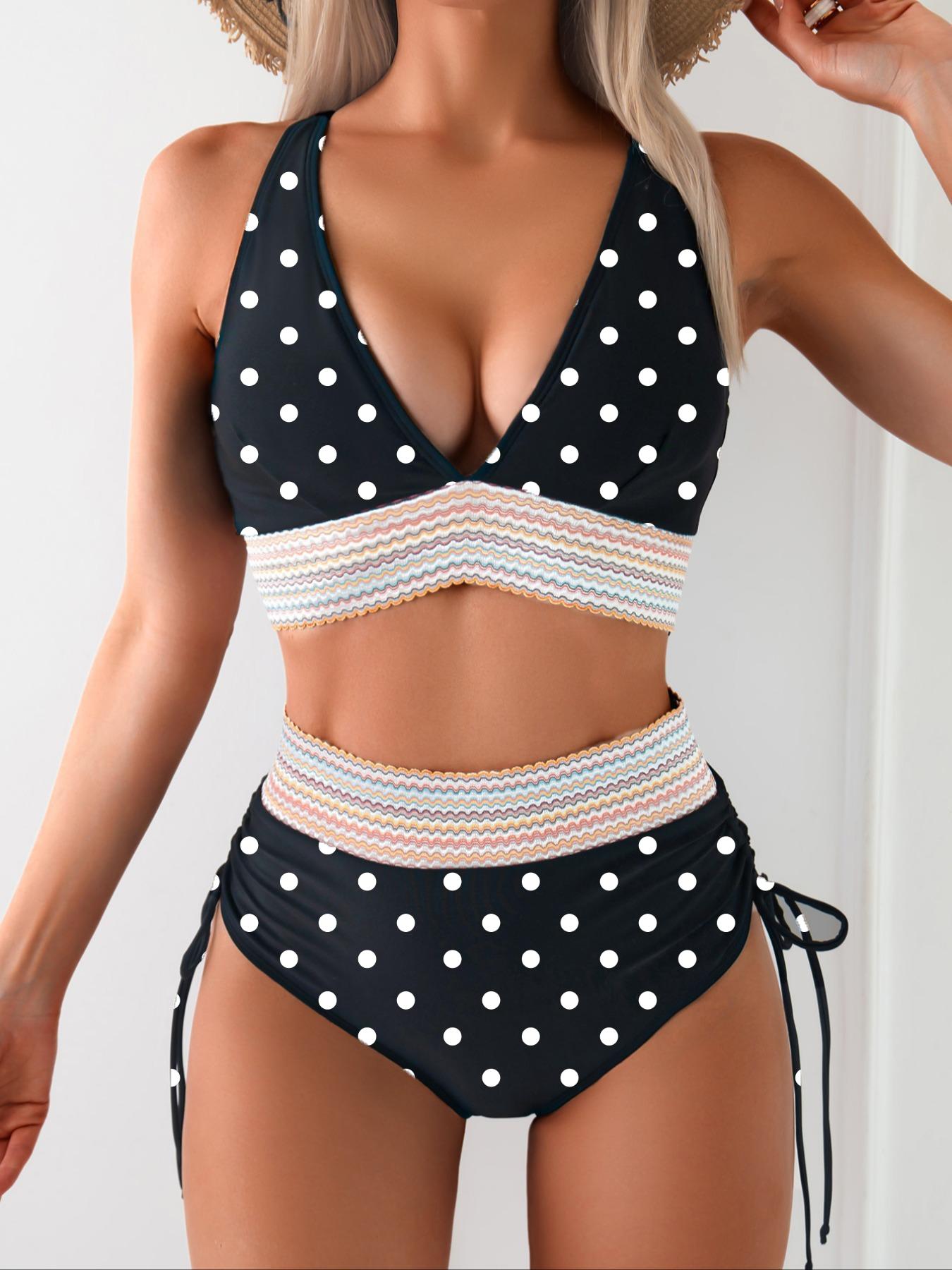 Two-piece Set Women's Colorblock  Bikini Set, Casual Fashion Chic Swim Top & Swim Bottom  Set for Beach Holiday Vacation, Ladies Swimwear for All Seasons, Sea Fancy Swimsuits