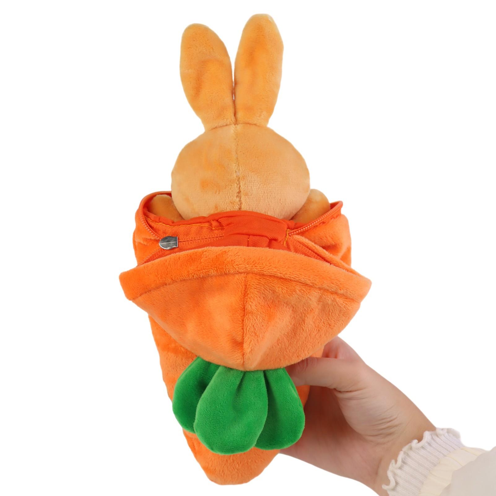 25cm/9.84in Carrot Plush Toy with Hidden Bunny Inside, Interactive Zipper Two-in-One Design, Soft Cuddly Stuffed, Cute Gift for Kids, Soft Stuffed Animals, Comforting Sleep Companion, Collectible Home Decoration, Perfect for Children & Plush Toy Lovers