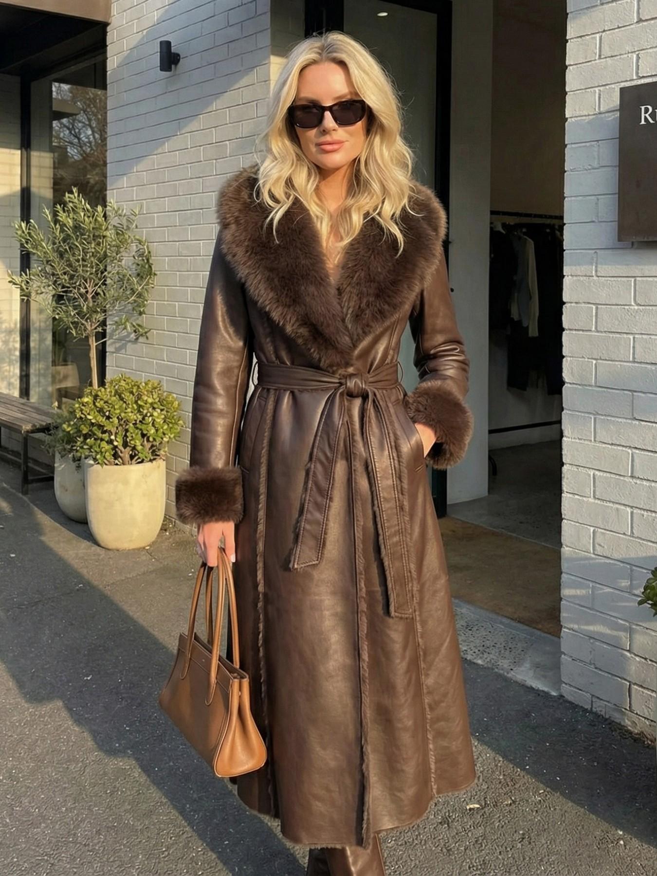 Women's Faux Fur Coat, Winter Fashion Long Sleeve Jacket, Casual Loose Fit Medium-Length Outerwear, Daily Wear Warm Clothing